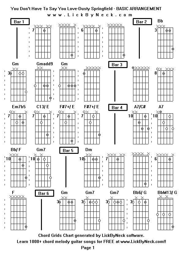 Chord Grids Chart of chord melody fingerstyle guitar song-You Don't Have To Say You Love-Dusty Springfield - BASIC ARRANGEMENT,generated by LickByNeck software.